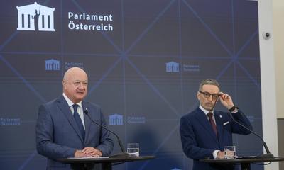 20250113 Pressegespraech FPOE-OEVP bzgl Koalitionsgespraechen-stock-foto