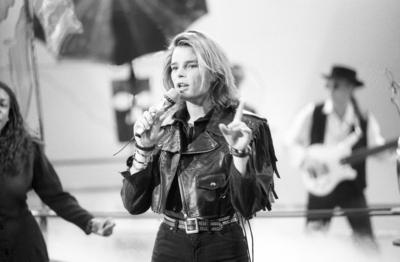 Stephanie von Monaco (S?ngerin, Model) 04/91 - Stephanie von Monaco am 13. April 1991 in Wetten, dass..? aus Berlin Frau-stock-foto