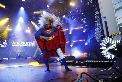 Linnea Mistrex Linn Minin of Sweden during the Air Guitar World Championships in Oulu, Finland, on August 25, 2023. Oulu-stock-photo