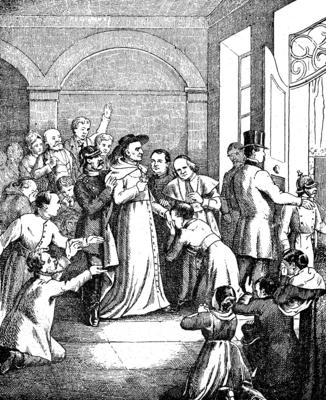 Imprisoning of Paul Melchers, 1813 - 1895, a Cardinal and Archbishop of Cologne. At the height of the Kulturkampf he too-stock-foto