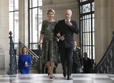 King Philippe And Queen Mathilde Meet Nato And Shape Officlals-stock-photo
