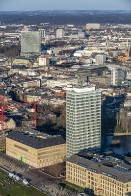 Blick ?ber die Innenstadt von D?sseldorf, Mannesmannufer, NRW Staatskanzlei, Haus der Geschichte NRW, links, NRW, Deutsc-stock-photo