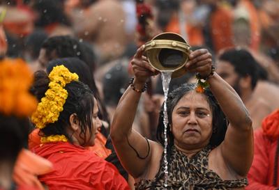 Millions Take Dip On First Amrit Snan At Mahakumbh Mela Prayagraj 2025-stock-photo