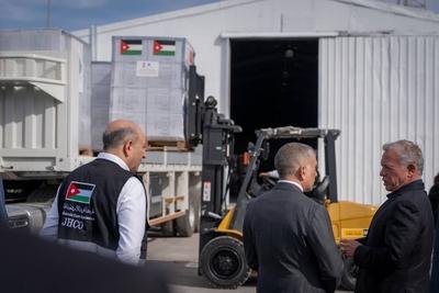 King Abdullah II of Jordan visits the warehouses of the Jordanian Hashemite Charity Organization and witnesses the organization's-stock-photo