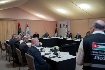 King Abdullah II of Jordan visits the warehouses of the Jordanian Hashemite Charity Organization and witnesses the organization's-stock-photo