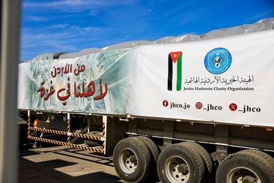 King Abdullah II of Jordan visits the warehouses of the Jordanian Hashemite Charity Organization and witnesses the organization's-stock-photo