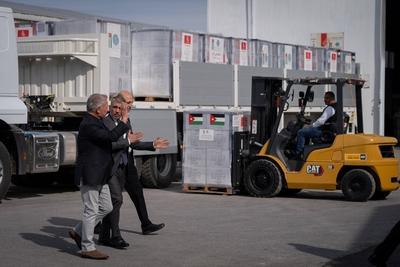 King Abdullah II of Jordan visits the warehouses of the Jordanian Hashemite Charity Organization and witnesses the organization's-stock-photo