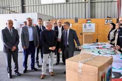 King Abdullah II of Jordan visits the warehouses of the Jordanian Hashemite Charity Organization and witnesses the organization's-stock-photo