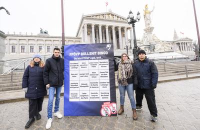20250115 Medienaktion SJOE gegen FPOE OEVP Koaltion-stock-foto