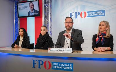 20250115 FPOe PK mit Generalsekretaer und Mediensprecher C. Hafenecker - Praesentation des FPOe-Medienhauses-stock-foto