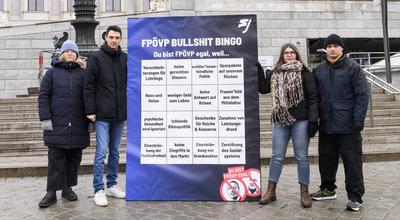 20250115 Medienaktion SJOE gegen FPOE OEVP Koaltion-stock-foto
