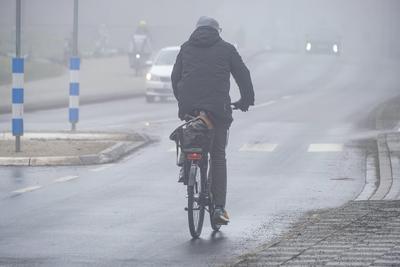 D?sseldorf 15.01.2025 Nebel Nebelwetter Luftfeuchte Luftfeuchtigkeit Rheinturm Winterwetter Strassenverkehr Unfallgefahr-stock-foto