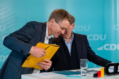 16.01.2025, Kiel, Deutschland, Wahlkampf in S-H, CDU stellt Bundespolitisches Fenster vor, Pressetermin mit Daniel G?nth-stock-photo