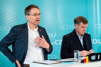 16.01.2025, Kiel, Deutschland, Wahlkampf in S-H, CDU stellt Bundespolitisches Fenster vor, Pressetermin mit Daniel G?nth-stock-photo