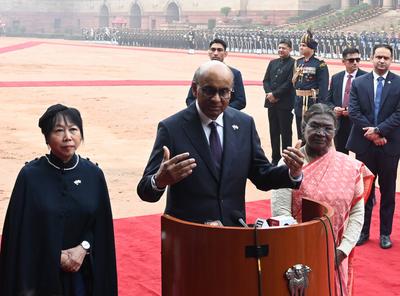 Ceremonial Reception Of Singapore President Tharman Shanmugaratnam At Rashtrapati Bhawan-stock-photo