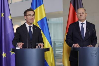 Ulf Kristersson, Ministerpr?sident von Schweden, Olaf Scholz, Bundeskanzler, Deutschland, Berlin, Bundeskanzleramt, Pres-stock-foto