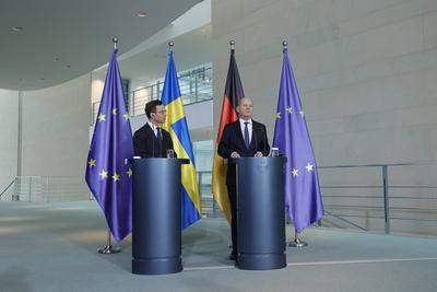 Ulf Kristersson, Ministerpr?sident von Schweden, Olaf Scholz, Bundeskanzler, Deutschland, Berlin, Bundeskanzleramt, Pres-stock-foto