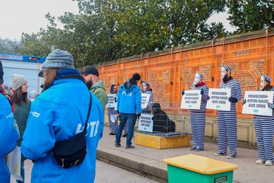 Aktivisten demonstrieren vor der Stuttgarter Wilhelma-stock-foto