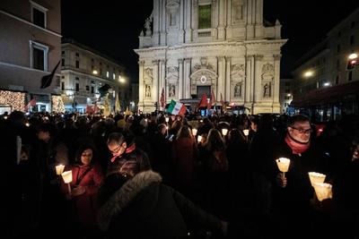 Rome, demonstration against the new Security Bill DDL1660.-stock-photo