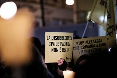 Rome, demonstration against the new Security Bill DDL1660.-stock-photo