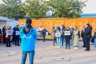 Aktivisten demonstrieren vor der Stuttgarter Wilhelma-stock-foto