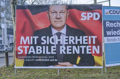 Olaf Scholz, SPD, Wahlplakat zur Bundestagswahl am 23.02.2025, Berlin, Deutschland-stock-foto