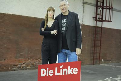 Bundesparteitag, Die Linke, Pappfiguren-stock-photo