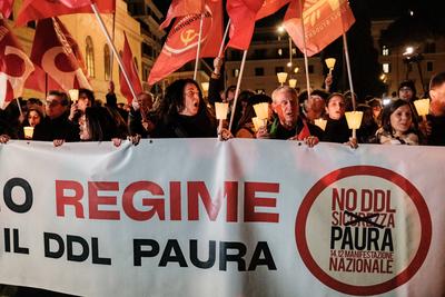 Rome, demonstration against the new Security Bill DDL1660.-stock-photo