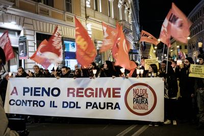 Rome, demonstration against the new Security Bill DDL1660.-stock-photo