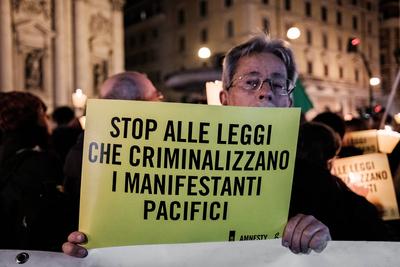 Rome, demonstration against the new Security Bill DDL1660.-stock-photo