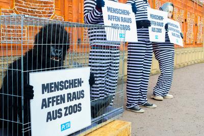 Aktivisten demonstrieren vor der Stuttgarter Wilhelma-stock-foto