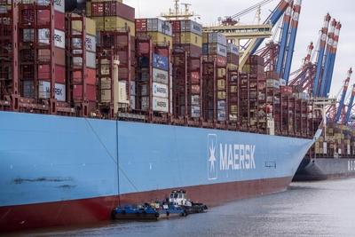 Magleby Maersk Container Frachter im EUROGATE Container Terminal, Waltershofer Hafen, Entsorgung von fl?ssigen und feste-stock-foto
