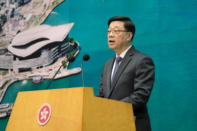 HONG KONG, CHINA - JANUARY 21: Hong Kong Chief Executive John Lee Ka-chiu speaks to the media ahead of an Executive Coun-stock-photo