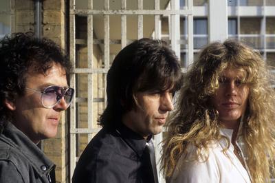 Mel Galley, Cozy Powell und John Sykes von Whitesnake bei einem Photoshooting im Hotel Holiday Inn. London, 31.01.1984 *-stock-foto