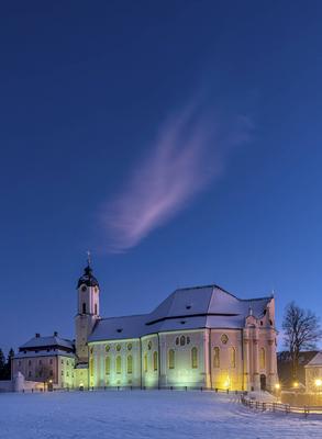 Wieskirche in der D?mmerung im Winter,  Pfaffenwinkel, Bayern, Deutschland-stock-foto