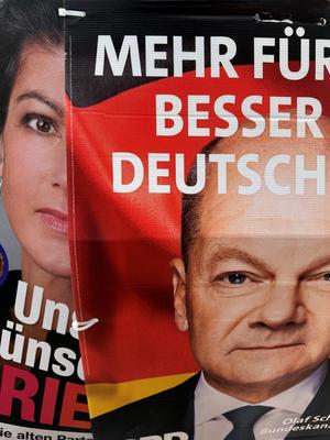 Bundestagswahlen GER, Berlin, 20250121, Wahlplakat, Spd, Olaf Scholz und Sarah Wagenknecht *** Bundestag elections GER,-stock-photo