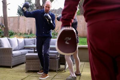 Prince William takes part in a boxing training session-stock-photo