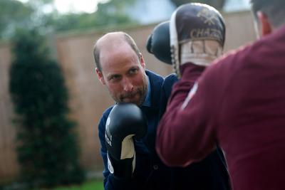 Prince William takes part in a boxing training session-stock-photo
