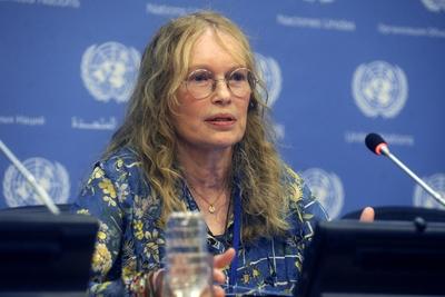Mia Farrow bei einer Pressekonferenz zu ihrem Besuch in der Zentralafrikanischen Republik im UN Haup-stock-photo