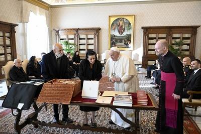 ITALY - POPE FRANCIS  DURING A PRIVATE AUDIENCE WITH H.E. MRS MYRIAM SPITERI DEBONO, PRESIDENT OF THE REPUBLIC OF MALTA AT THE  VATICAN - 2025/1/24-stock-photo