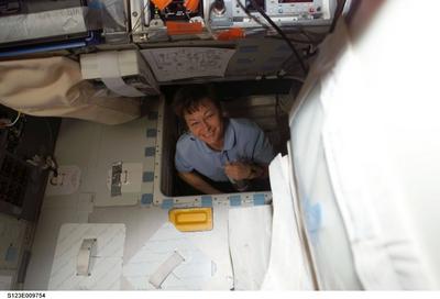S123-E-009754 (24 March 2008) --- Astronaut Peggy Whitson, Expedition 16 commander, smiles for the camera while in the h-stock-foto