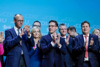 Neujahrsempfang der CDU mit Kanzlerkandidat Friedrich Merz in K?nzelsau. Der Bundesvorsitzende der CDU sowie Vorsitzende-stock-foto