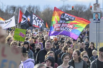 GER, Halle an der Saale, Messe, Gegen - Demo zu Veranstaltung der AFD auf dem Messegelaende mit Alice Weidel, 25.01.25,-stock-photo