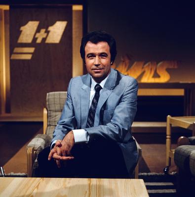 1 + 1 = EINS 1 + 1 = Eins, ZDF Sendung, Thema: Bekannte mit Unbekannten, moderiert von Rainer Holbe, Deutschland, 1980.-stock-foto