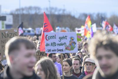 GER, Halle an der Saale, Messe, Gegen - Demo zu Veranstaltung der AFD auf dem Messegelaende mit Alice Weidel, 25.01.25,-stock-photo
