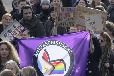 GER, Halle an der Saale, Messe, Gegen - Demo zu Veranstaltung der AFD auf dem Messegelaende mit Alice Weidel, 25.01.25,-stock-photo