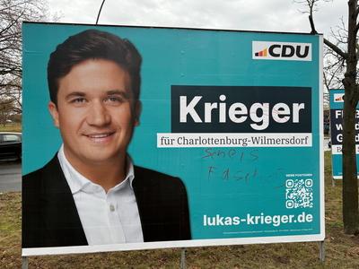 Wahlplakat GER, Berlin, 20250124,Wahlplakat CDU, Krieger *** Election poster GER, Berlin, 20250124,Election poster CDU,-stock-foto
