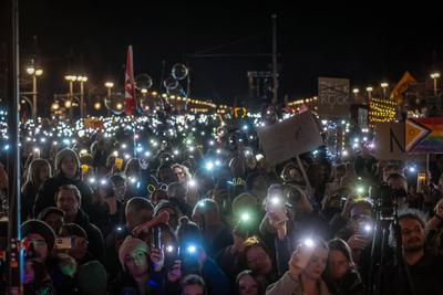 "Lichtermeer gegen den Rechtsruck" am Brandenburger Tor-stock-photo