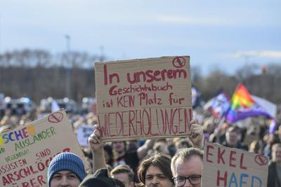 GER, Halle an der Saale, Messe, Gegen - Demo zu Veranstaltung der AFD auf dem Messegelaende mit Alice Weidel, 25.01.25,-stock-photo