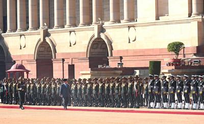 Ceremonial Reception Of Indonesian President Prabowo Subianto At Rashtrapati Bhawan-stock-foto